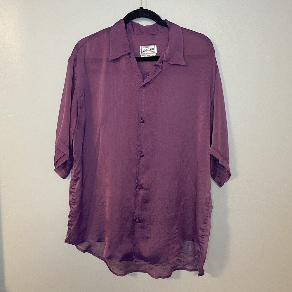 Nick and Nora Vintage‎ 90s Sheer Purple Blouse Oversized Button Down Made in USA